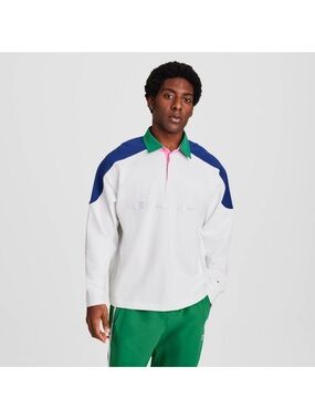 NWOT Champion Men’s Classic Long Sleeve Rugby Shirt in Bright White size Large